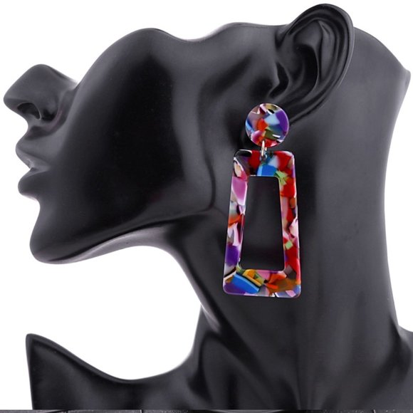Rectangular Colorful Dangle Earrings - Picture 4 of 6